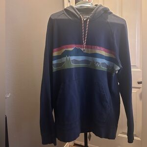 Men's L.L.Bean Navy Camp Hoodie Mtn Graphic Sz L Good Used Cond.